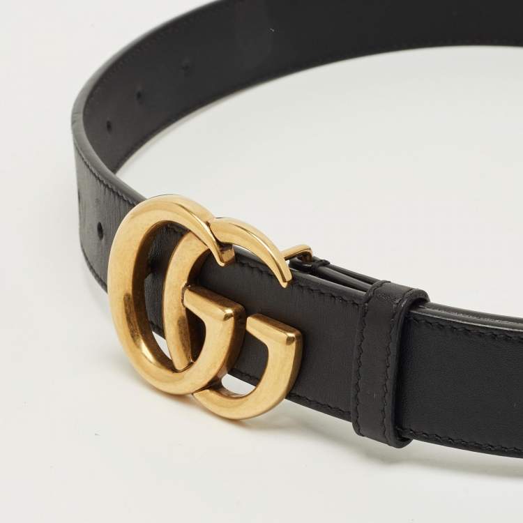 Pre Owned Gucci Black Leather GG Marmont Buckle Belt 75 CM