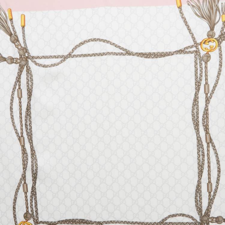 Pre Owned Gucci Pink GG Rope Print Silk Scarf