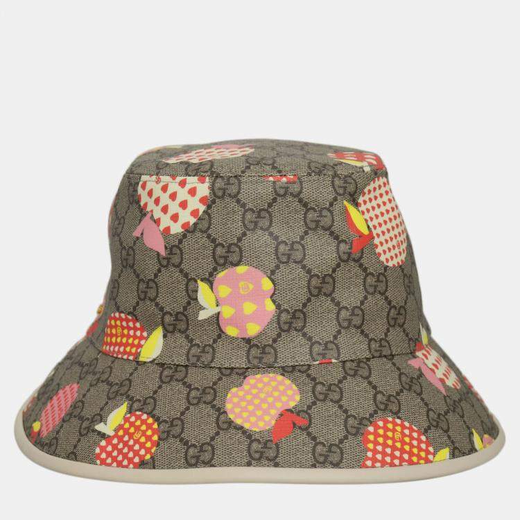 Pre Owned Gucci Brown GG Supreme Les Pommes Bucket Hat