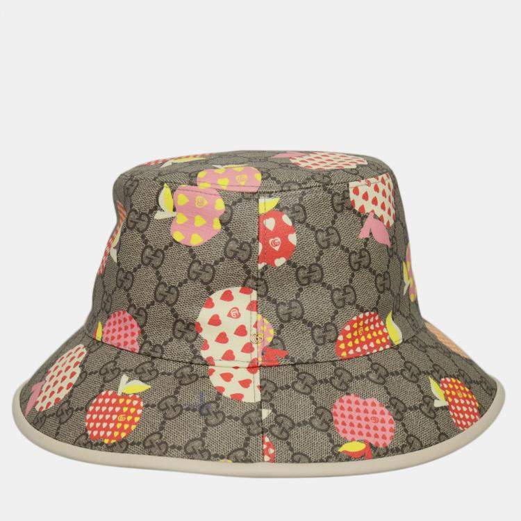 Pre Owned Gucci Brown GG Supreme Les Pommes Bucket Hat