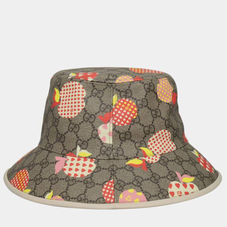 Pre Owned Gucci Brown GG Supreme Les Pommes Bucket Hat