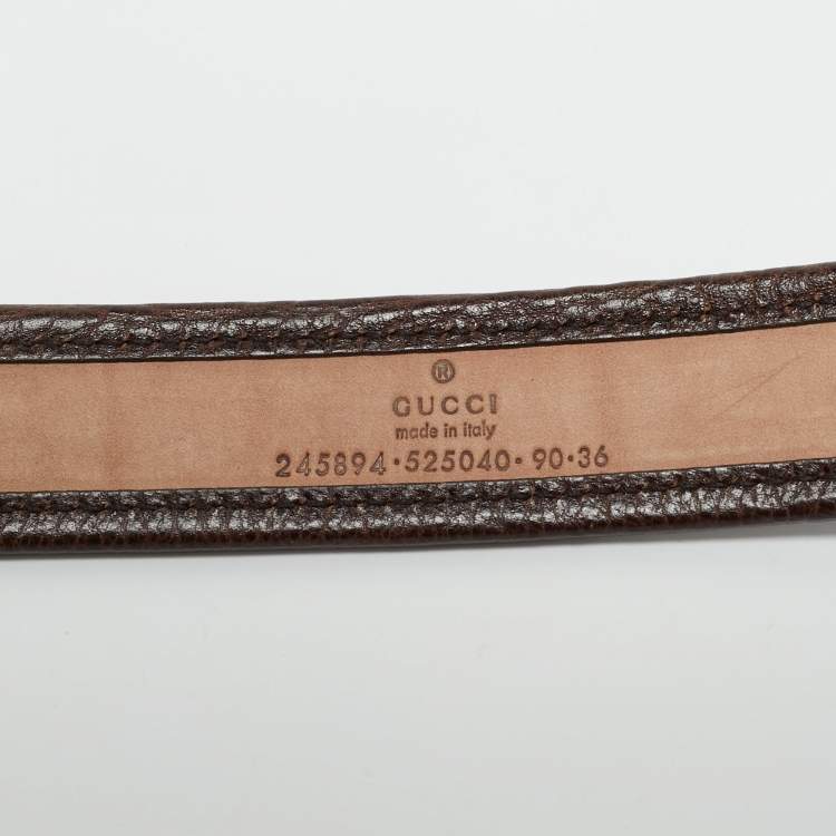 Pre Owned Gucci Brown/Beige GG Canvas and Leather Double G Buckle Belt 90CM