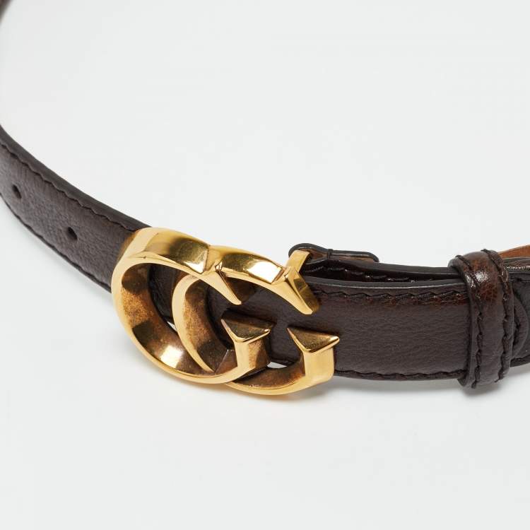 Pre Owned Gucci Brown/Beige GG Canvas and Leather Double G Buckle Belt 90CM