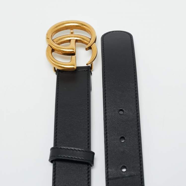 Pre Owned Gucci Black Leather GG Marmont Buckle Belt 70 CM