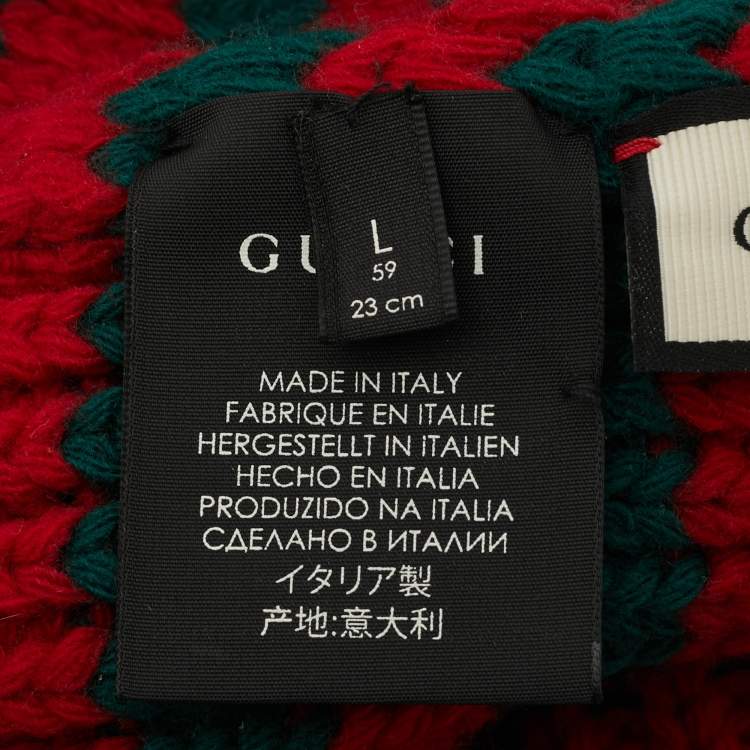 Pre Owned Gucci Green/Red Striped Rib Knit Bee Applique Beanie L