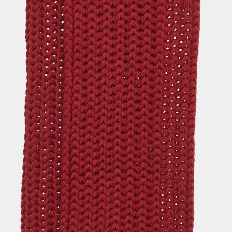 Pre Owned Gucci Red Rib Knit Fringed Muffler 