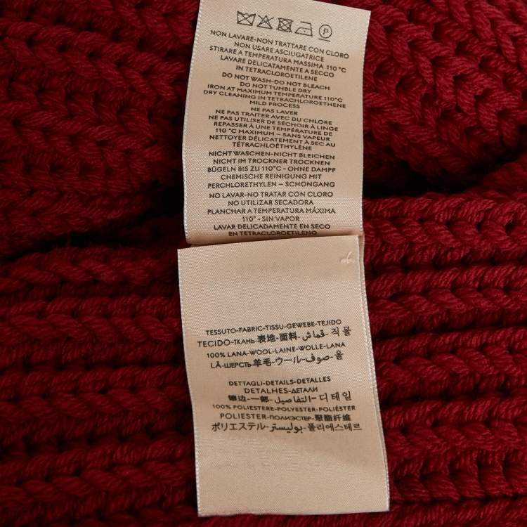 Pre Owned Gucci Red Rib Knit Fringed Muffler 