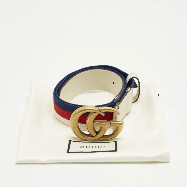 Pre Owned Gucci GG Marmont 85CM Web Fabric and Leather Belt 