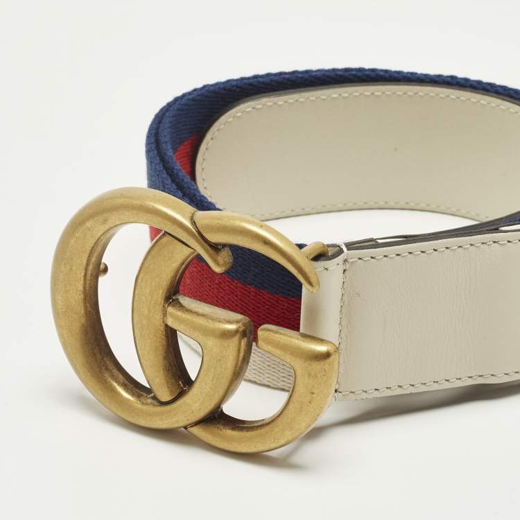 Pre Owned Gucci GG Marmont 85CM Web Fabric and Leather Belt 
