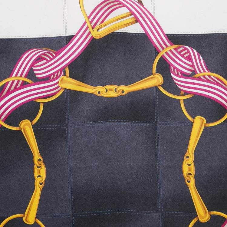 Pre Owned Gucci Blue Printed Silk Square Scarf 