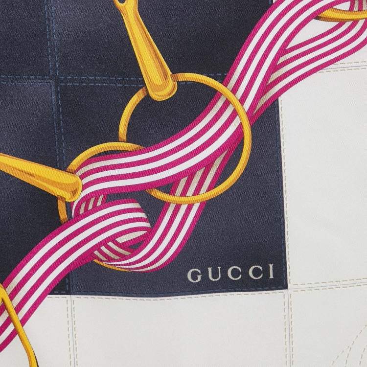 Pre Owned Gucci Blue Printed Silk Square Scarf 