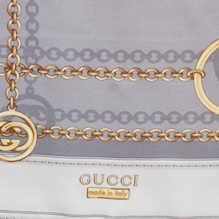 Pre Owned Gucci Grey Printed Silk Square Scarf 