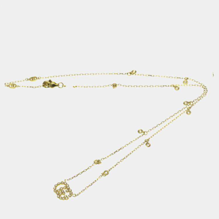 Pre Owned Gucci GG Logo Diamond 18K Yellow Gold Diamond Necklace