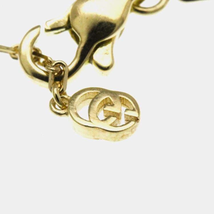 Pre Owned Gucci GG Logo Diamond 18K Yellow Gold Diamond Necklace