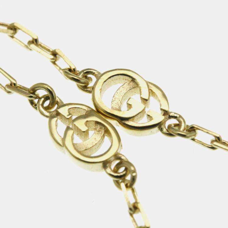 Pre Owned Gucci GG Logo Diamond 18K Yellow Gold Diamond Necklace