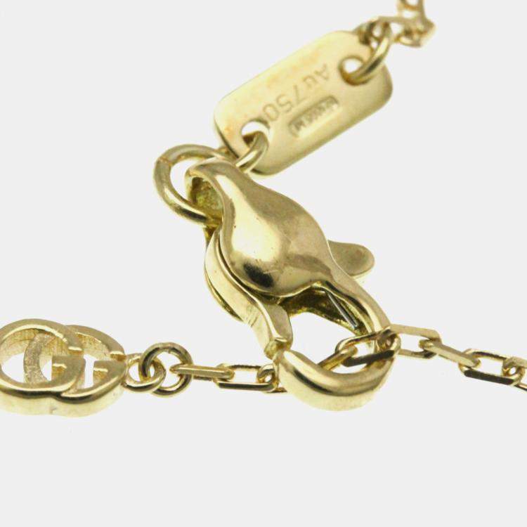 Pre Owned Gucci GG Logo Diamond 18K Yellow Gold Diamond Necklace