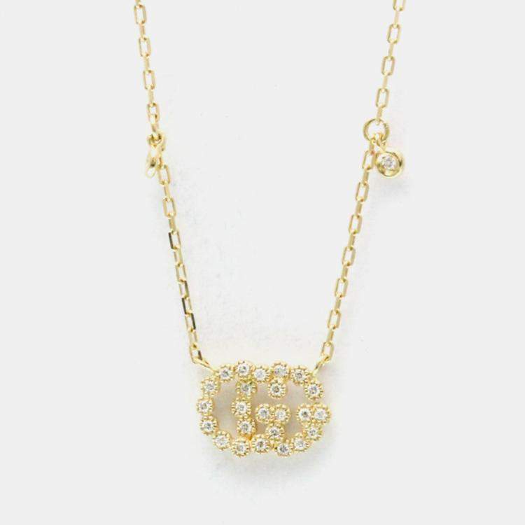 Pre Owned Gucci GG Logo Diamond 18K Yellow Gold Diamond Necklace