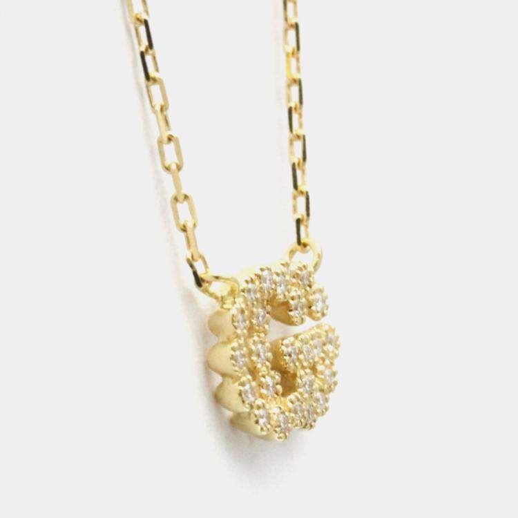 Pre Owned Gucci GG Logo Diamond 18K Yellow Gold Diamond Necklace