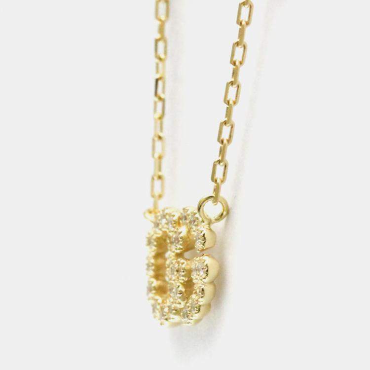 Pre Owned Gucci GG Logo Diamond 18K Yellow Gold Diamond Necklace