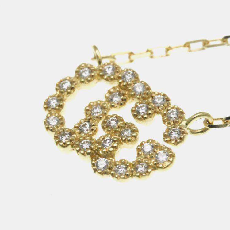 Pre Owned Gucci GG Logo Diamond 18K Yellow Gold Diamond Necklace