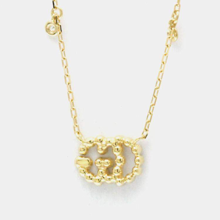 Pre Owned Gucci GG Logo Diamond 18K Yellow Gold Diamond Necklace