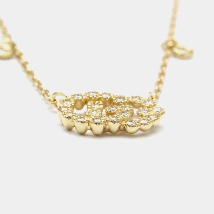 Pre Owned Gucci GG Logo Diamond 18K Yellow Gold Diamond Necklace