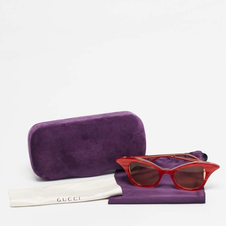 Pre Owned Gucci Red/Brown GG0707S Cat Eye Sunglasses