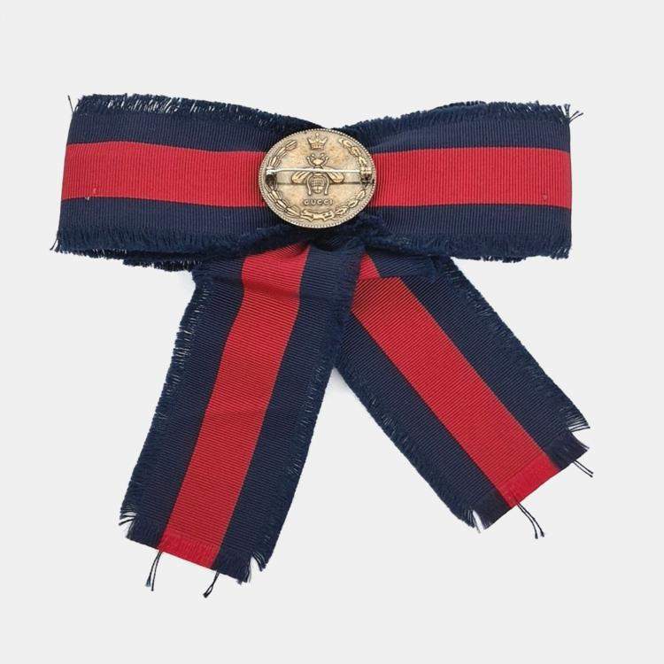 Pre Owned بروش غوتشي شريط حرير مطرز