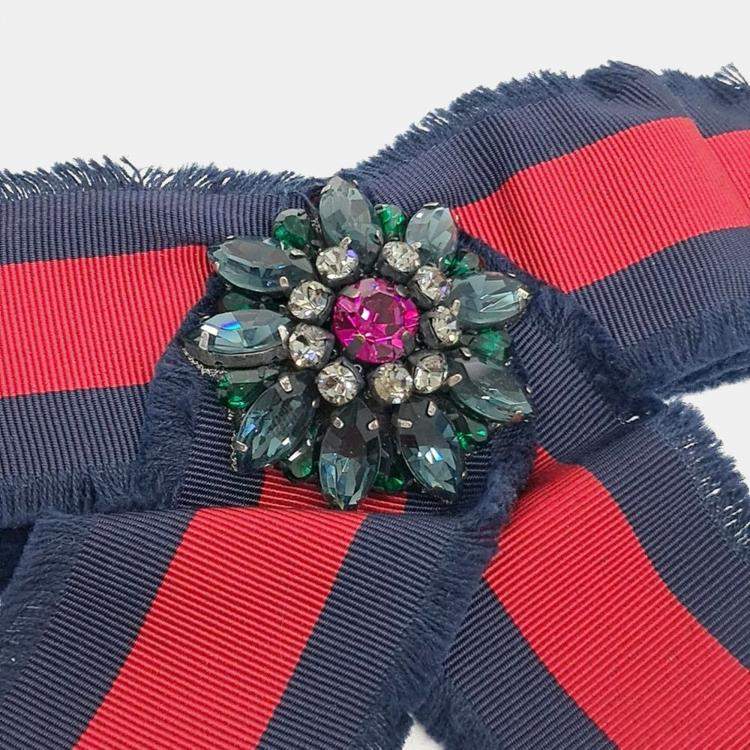 Pre Owned بروش غوتشي شريط حرير مطرز