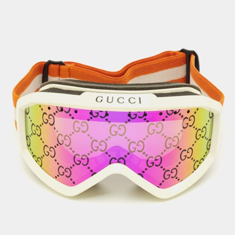 Pre Owned Gucci Orange/Iridescent GG1210S Ski Goggles
