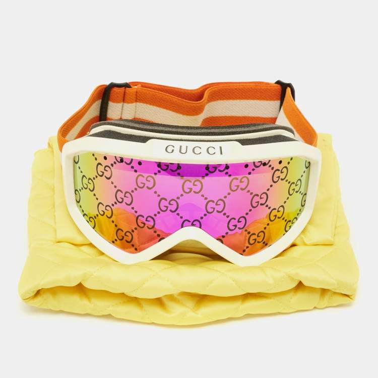 Pre Owned Gucci Orange/Iridescent GG1210S Ski Goggles