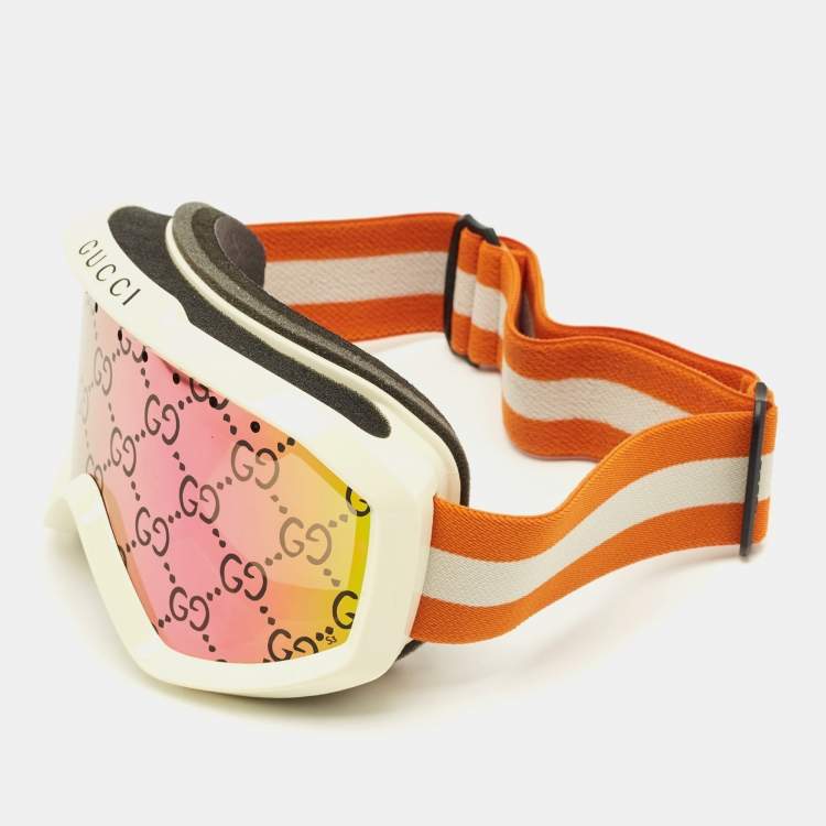 Pre Owned Gucci Orange/Iridescent GG1210S Ski Goggles