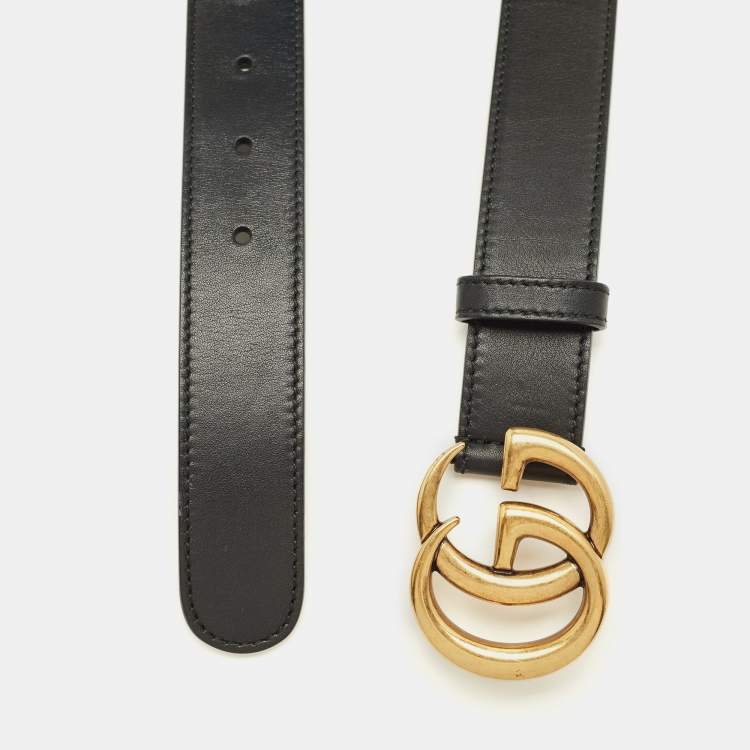 Pre Owned Gucci GG Marmont Belt 85 Black Leather