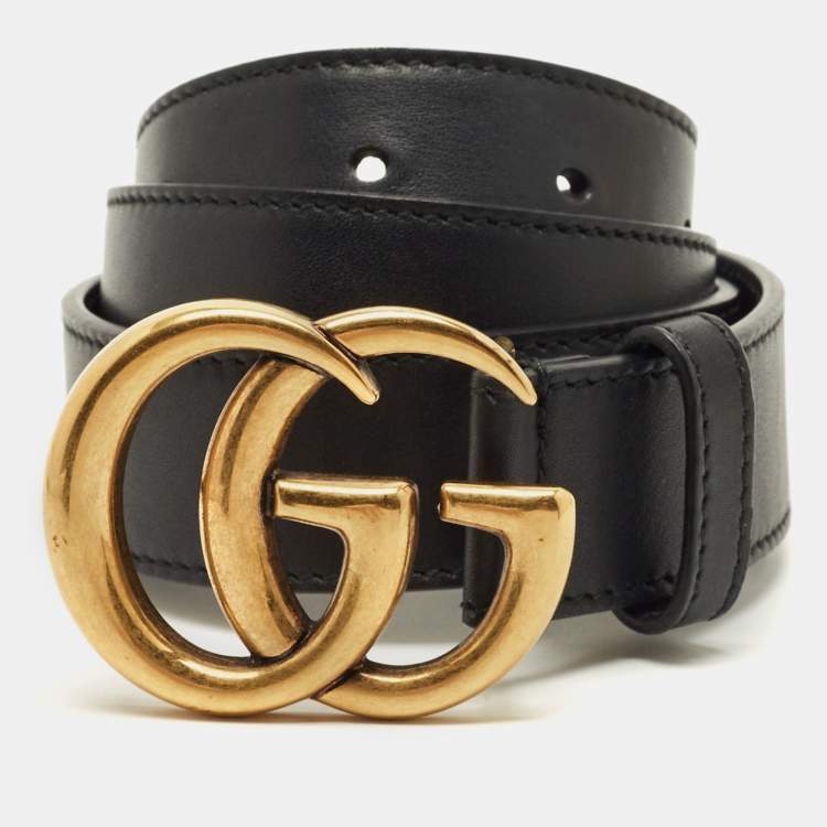 Pre Owned Gucci GG Marmont Belt 85 Black Leather