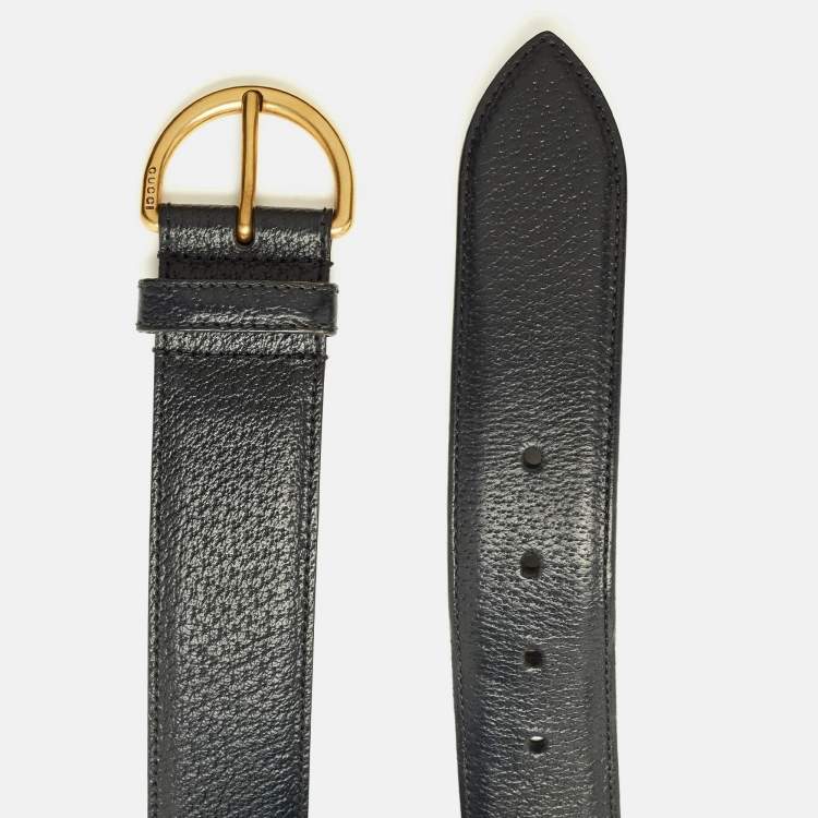 Pre Owned Gucci Buckle 95 CM Belt Black Leather