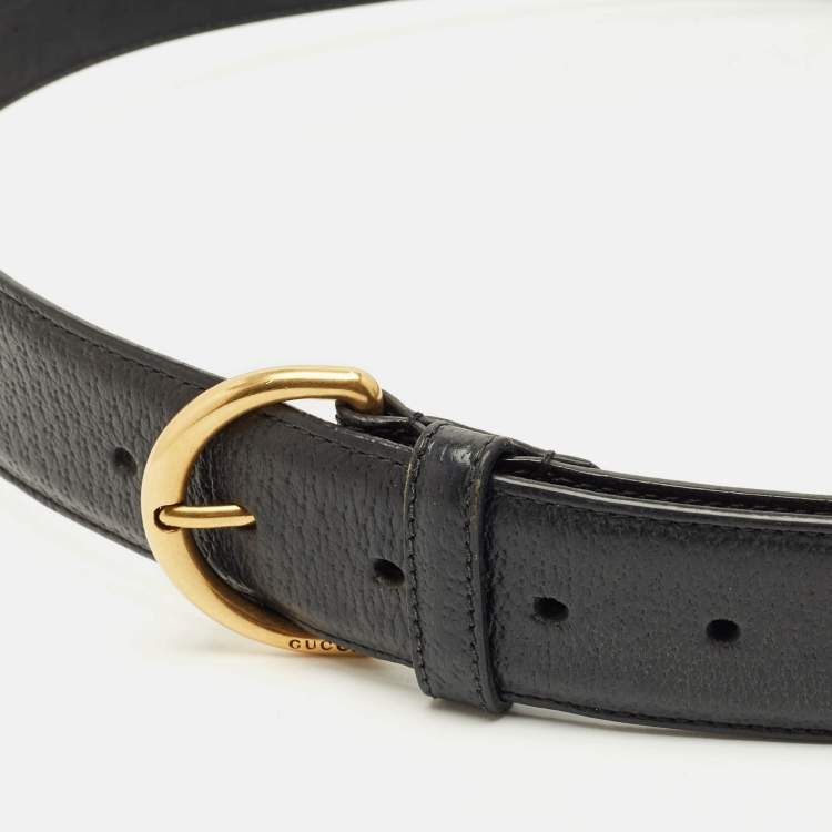 Pre Owned Gucci Buckle 95 CM Belt Black Leather