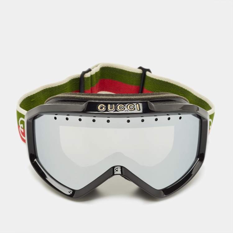 مملوكة مسبقًا Gucci Black Mirrored Web Ski Goggles