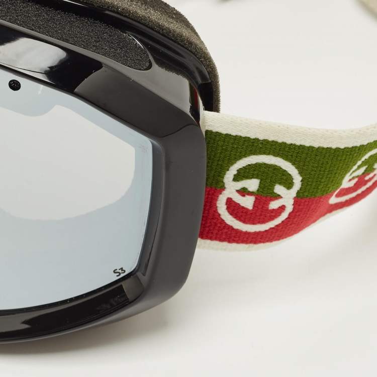 مملوكة مسبقًا Gucci Black Mirrored Web Ski Goggles