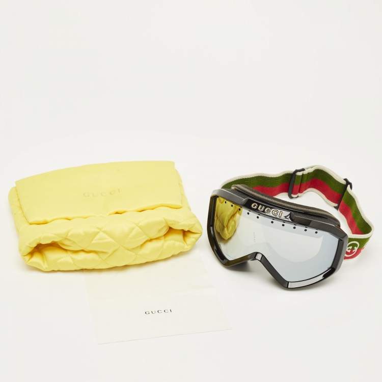 مملوكة مسبقًا Gucci Black Mirrored Web Ski Goggles