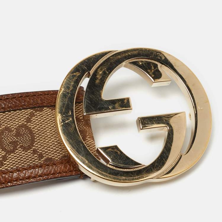 Pre Owned Gucci Interlocking G Beige/Brown GG Canvas and Leather