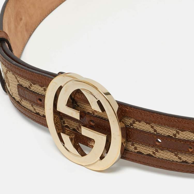 Pre Owned Gucci Interlocking G Beige/Brown GG Canvas and Leather