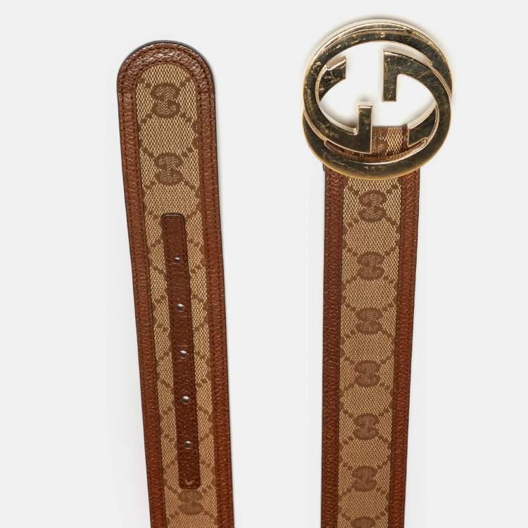 Pre Owned Gucci Interlocking G Beige/Brown GG Canvas and Leather