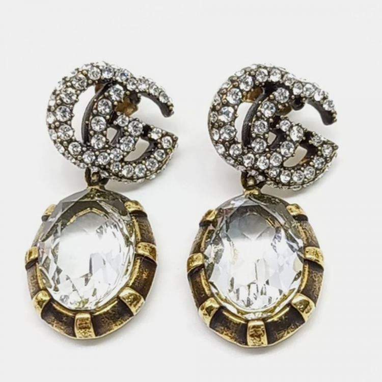 Pre Owned Gucci Crystal Double G Earrings