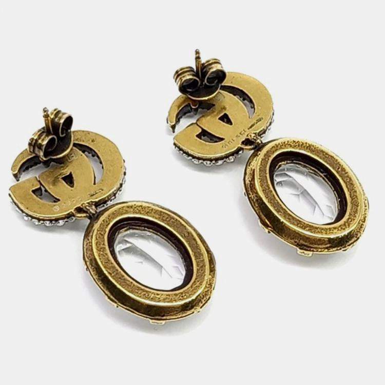 Pre Owned Gucci Crystal Double G Earrings