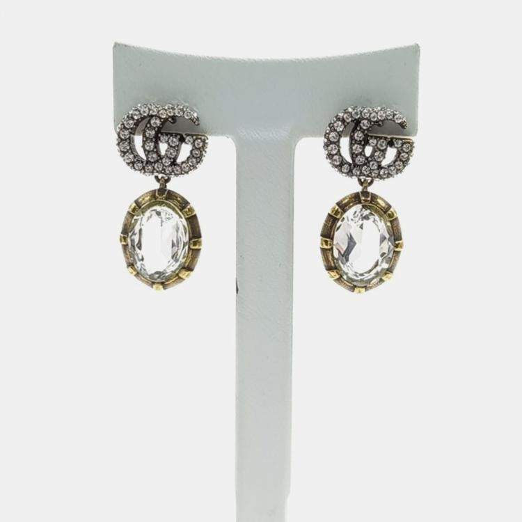 Pre Owned Gucci Crystal Double G Earrings