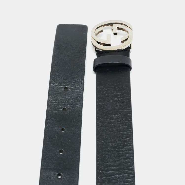 Pre Owned Gucci Interlocking G 90CM Belt Black Leather