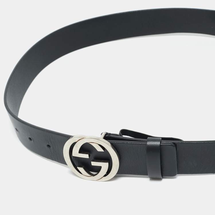 Pre Owned Gucci Interlocking G 90CM Belt Black Leather