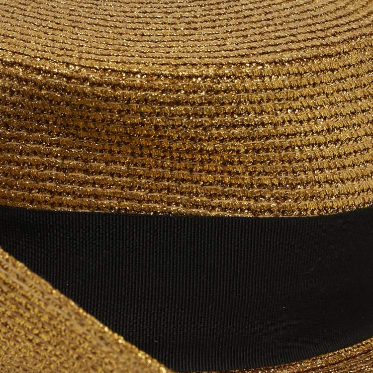 Pre Owned Gucci Gold Lamé Papier Wide Brim Hat M