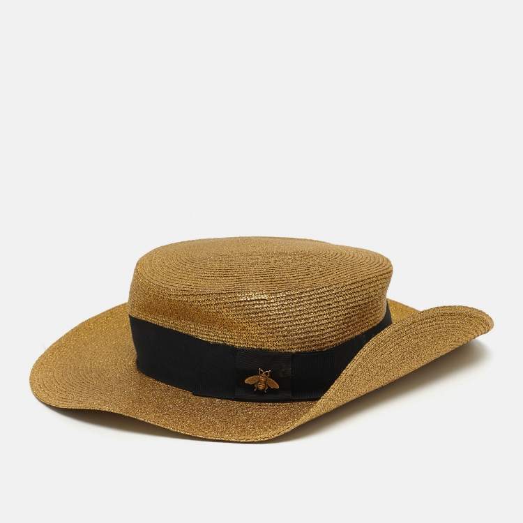Pre Owned Gucci Gold Lamé Papier Wide Brim Hat M