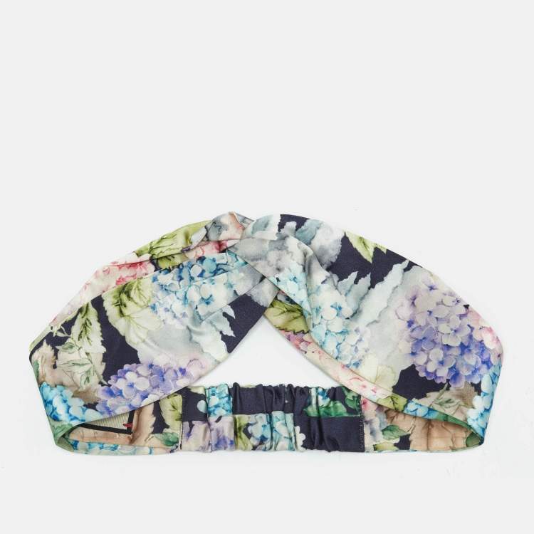 Pre Owned Gucci Multicolor Gucci Blooms Print Silk Headband 